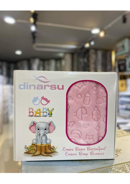 Dinarsu Emboş Kız Bebek Bebe Battaniyesi Kutulu 100X120 Pembe