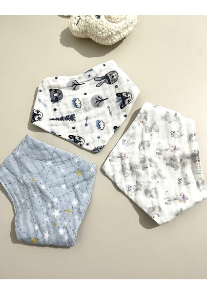 - Bebek Mama Önlüğü, 2 Katlı Muslin, 3 lü Set Erkek Bebek modelleri