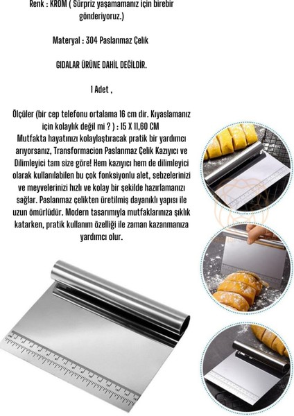 Hamur Kesici Spatula Profesyonel 304 Paslanmaz Çelik 721183
