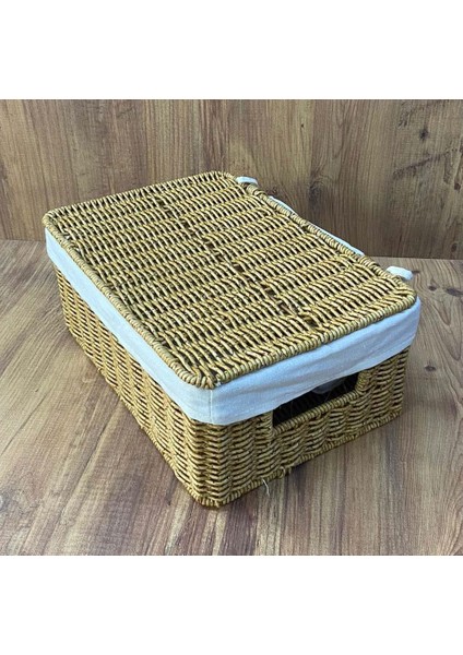 Rattan Örme Kapaklı Kutu Orta Boy Çok Amaçlı Kapaklı Sepet