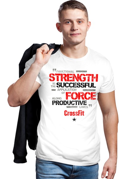 Güçlü Crossfit Beyaz Erkek Tshirt