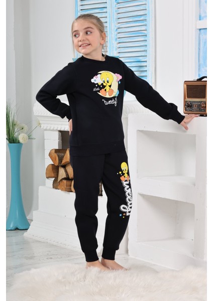 6182 Kız Çocuk Twety Baskılı Uzun Kol Pijama Takımı