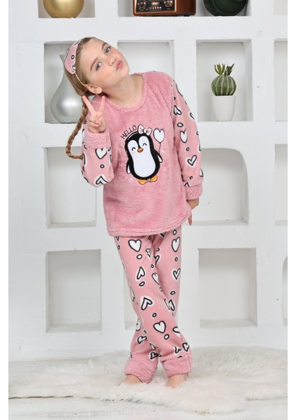 4992 Kız Çocuk Penguenli Polar Uzun Kol Pijama Takımı fırsatları