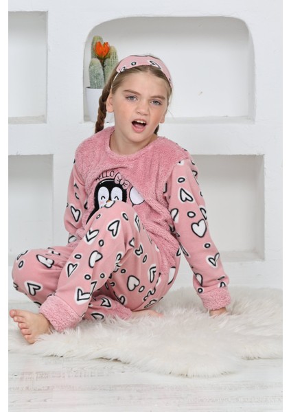 4993 Kız Çocuk Penguenli Polar Uzun Kol Pijama Takımı fiyatları