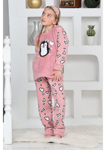 4993 Kız Çocuk Penguenli Polar Uzun Kol Pijama Takımı fırsatları