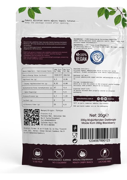 Dondurularak Kurutulmuş Böğürtlen 20 gr, Vegan, Glutensiz Kurutulmuş Meyveler indirimleri