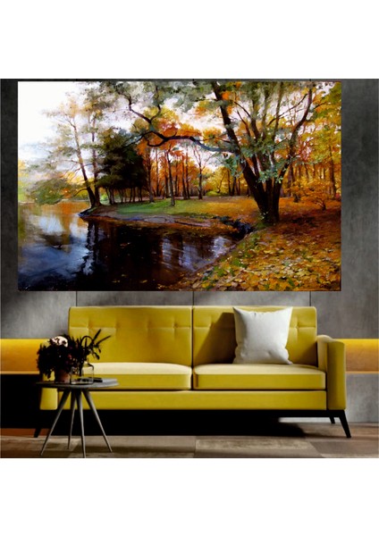 Ağaç ve Göl Manzaralı Sanatsal Dekoratif Duvar Tablosu