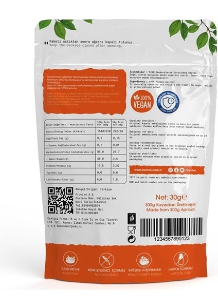Dondurularak Kurutulmuş Kayısı 30 gr, Vegan, Glutensiz Kurutulmuş Meyveler indirimleri