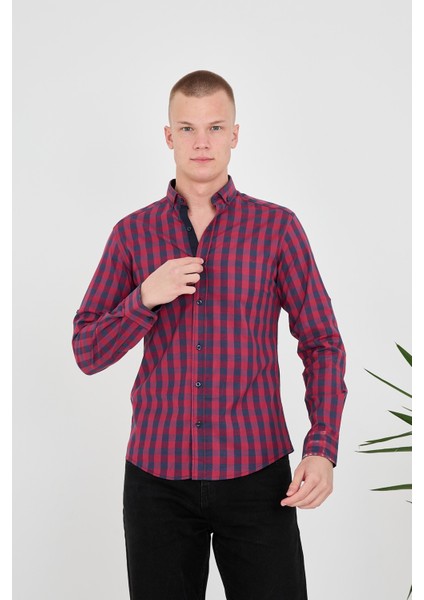 Jack Carısma Dama-Ekose Pamuklu Slim Fit Erkek Gömlek