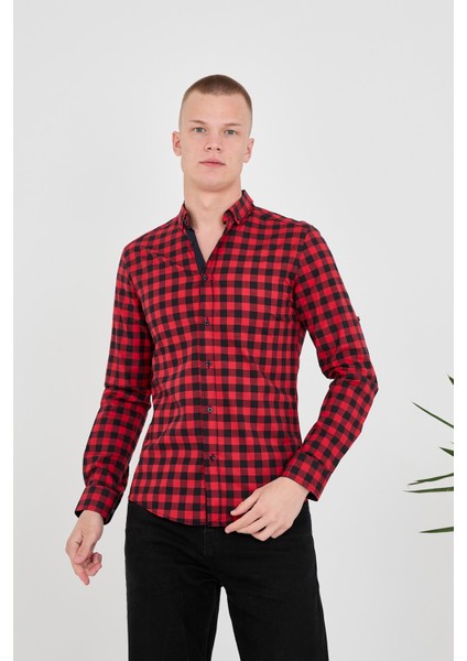 Jack Carısma Dama-Ekose Pamuklu Slim Fit Erkek Gömlek