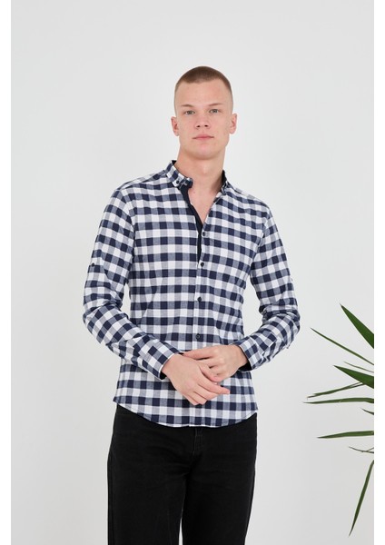 Jack Carısma Dama-Ekose Pamuklu Slim Fit Erkek Gömlek