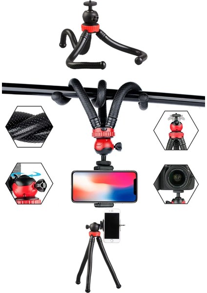 Esnek Dayanlıklı Ahtapot Tripod Kamera Telefon Tutucu Kolay Şekil Alır 3 Bacaklı