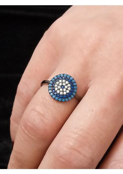 Kadın 925 Ayar Gümüş Mavi Nazarlık Takı Seti, Sosyete Gözlü Zirkon Taşlı Takı,Sivgililer günü hediyesi modelleri