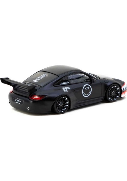 1:64 Diecast Porsche 911 (997) Old & New, Matte Black Tarmac Model Araba