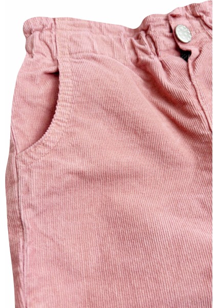 Beli Lastikli Cepli Fitilli Kadife Kız Bebek Pantolon Pembe