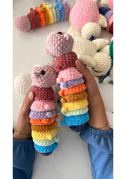 Amigurumi Örgü Kadife Tırtıl Oyuncak / Uyku Arkadaşı