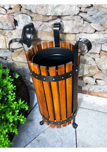 Ahşap Kaplamalı Metal Dış Mekan Bahçe Çöp Kovası-Kapı Önü