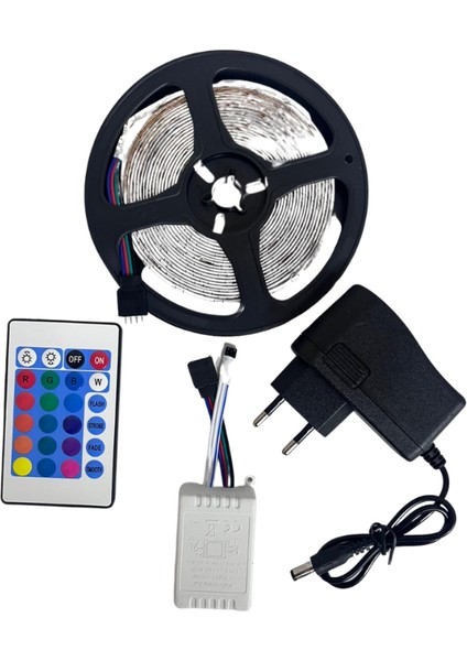 Rgb Şerit LED Set 5 Metre Iç Mekan Tak Çalıştır Hazır Set