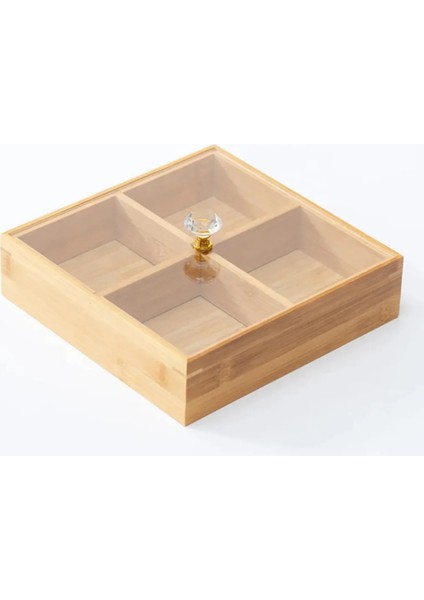 Bambu 4 Bölmeli Çerezlik - Kahvaltılık Akrilik Kapaklı 24 cm