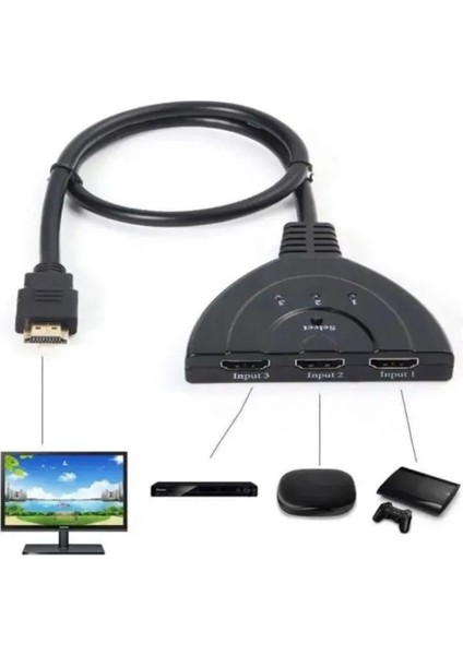 3'in 1 HDMI To HDMI Switch, Pigtail Kablolu, 4K Ultra Hd 2160P, Hd Video Anahtarı HDSW1IN3