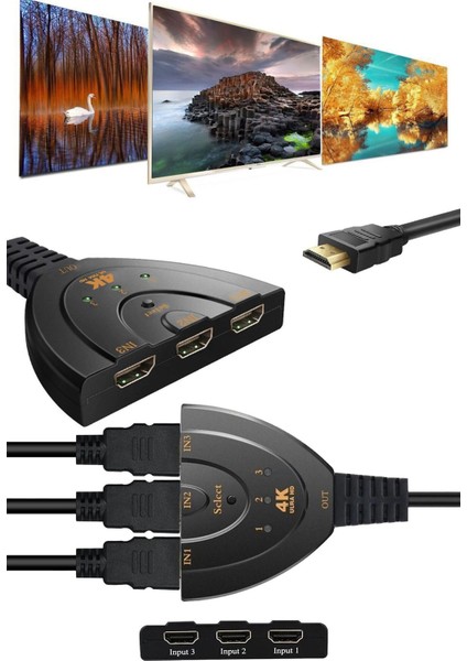 4K HDMI Anahtarı, 3 Giriş 1 Çıkış HDMI Splitter Switch, Hdtv/xbox/ps3/4/5 Için 4K