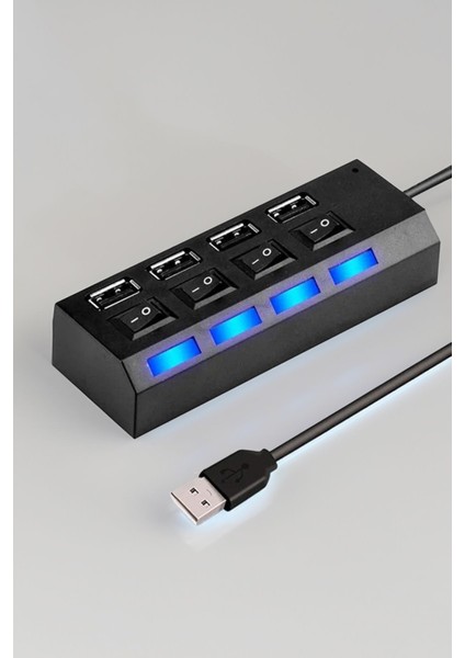 4 Port USB 2.0 Çoğaltıcı Hub, Anahtarlı ve Işıklı USB Switch, On/off Kontrol, Çoklu USB Bağlantı