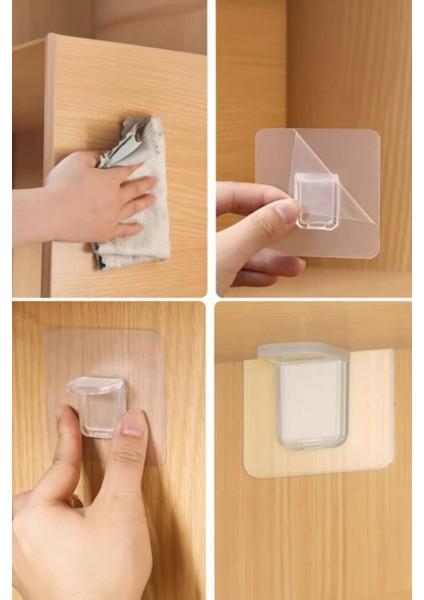 Yapışkan Raf Köşe Tutucu Klips 4 Adet Şeffaf Yapışkanlı modelleri