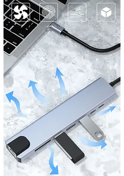 Type C Den 8 Girişe Dönüştüren Laptop Için RJ45 Lan Usb-C USB 3.0 Hdtv Pd Usb/c Sd Tf Çevirici Sw-81 fiyatları