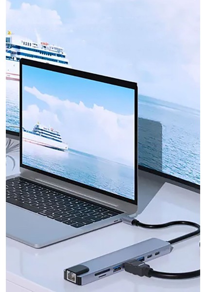 Type C Den 8 Girişe Dönüştüren Laptop Için RJ45 Lan Usb-C USB 3.0 Hdtv Pd Usb/c Sd Tf Çevirici Sw-81 modelleri
