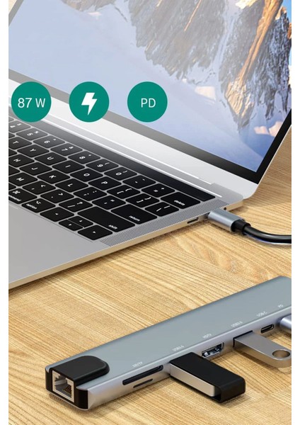 Type C Den 8 Girişe Dönüştüren Laptop Için RJ45 Lan Usb-C USB 3.0 Hdtv Pd Usb/c Sd Tf Çevirici Sw-81 fırsatları