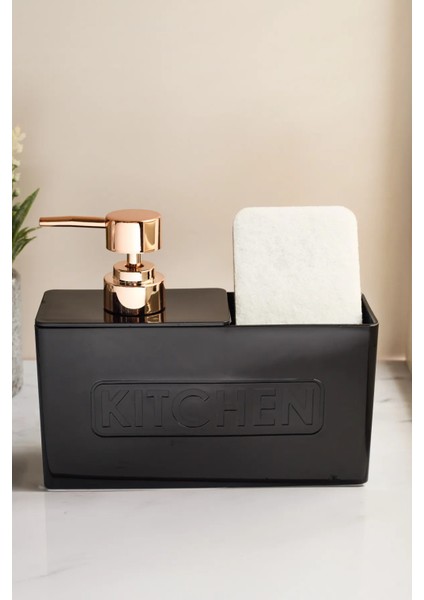 Kitchen Sünger Hazneli Akrilik Siyah Sıvı Sabunluk