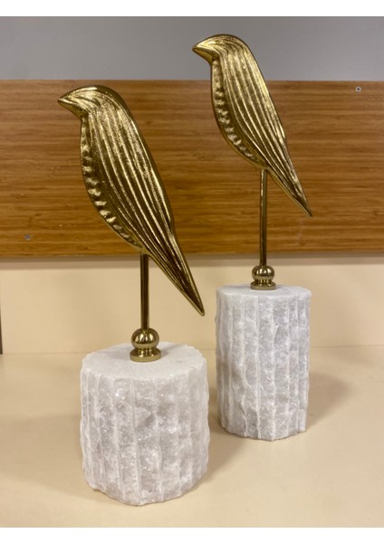 Dekoratif 2'li Mermer Üzeri Pirinç Kuş Obje Antik Altın modelleri