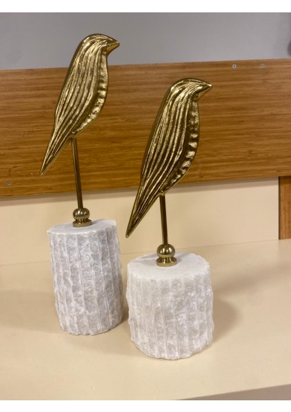 Dekoratif 2'li Mermer Üzeri Pirinç Kuş Obje Antik Altın indirimleri