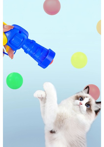 Peluş Top Fırlatan Kedi Egzersiz Oyuncağı, Peluş Oyun Tabancası ve Top Seti