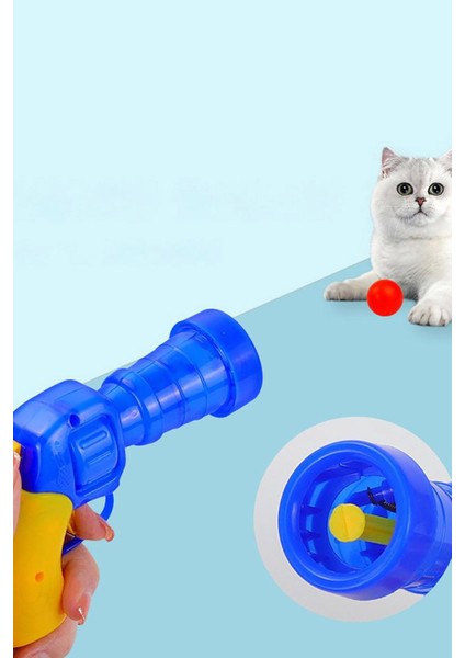 Peluş Top Fırlatan Kedi Egzersiz Oyuncağı, Peluş Oyun Tabancası ve Top Seti