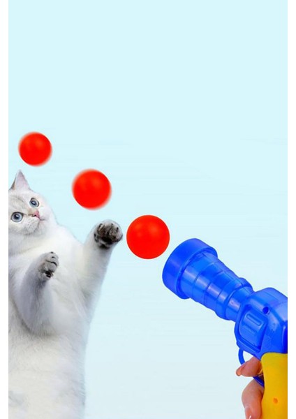 Peluş Top Fırlatan Kedi Egzersiz Oyuncağı, Peluş Oyun Tabancası ve Top Seti