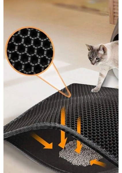 30x22 cm Elekli Kedi Kumu Paspası, Cat Paw Tuvalet Önü Paspası-Gri Kedi Paspası