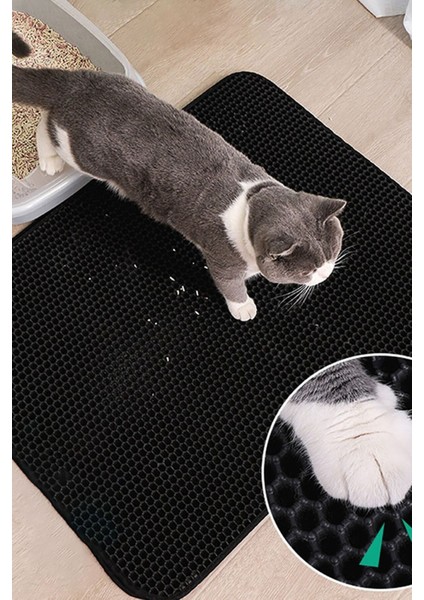 30x22 cm Elekli Kedi Kumu Paspası, Cat Paw Tuvalet Önü Paspası-Gri Kedi Paspası