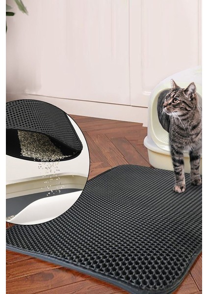 30x22 cm Elekli Kedi Kumu Paspası, Cat Paw Tuvalet Önü Paspası-Gri Kedi Paspası