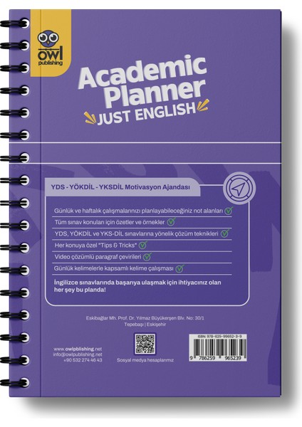 Hakkı Hoca'dan Academic Planner Just English | Yds - Yökdil - Yksdil Motivasyon Ajandası