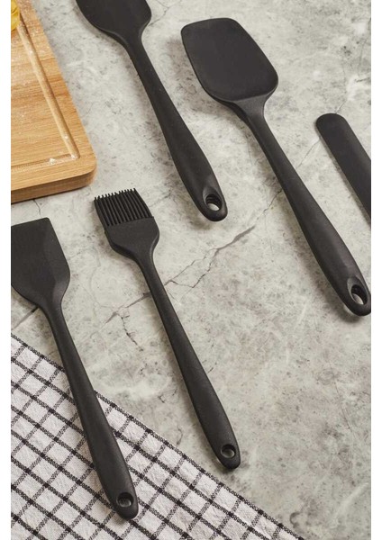 Isıya Dayanıklı Yanmaz Yapışmaz Silikon Spatula Seti 6 Parça Siyah modelleri