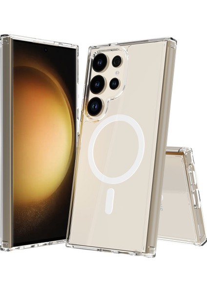 Samsung Galaxy S25 Ultra İçin Uyumlu Kılıf Magsafe Şarj Özellikli Şeffaf Sert Pc Embos Kapak
