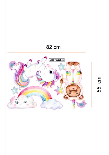 Bizerk Görsel Sevimli Unicorn ve Gökkuşağı Çocuk Odası Kreş Anaokulu Duvar Yapışkanı Sticker fiyatları