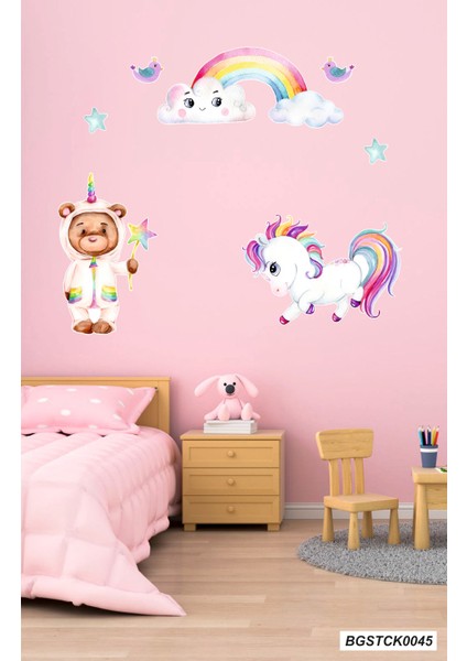 Bizerk Görsel Sevimli Unicorn ve Gökkuşağı Çocuk Odası Kreş Anaokulu Duvar Yapışkanı Sticker modelleri