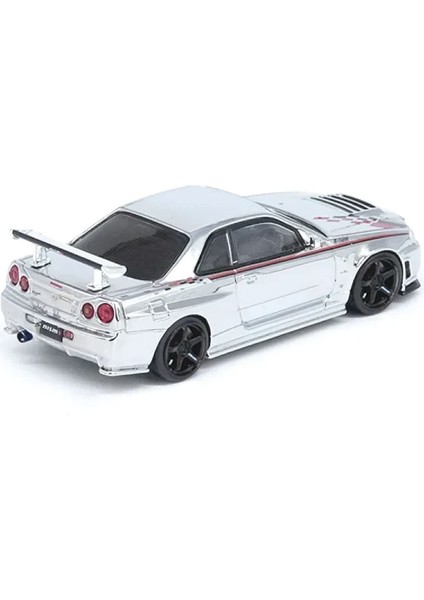 1:64 Diecast Nissan Skyline Gt-R R34 Nismo R-Tune Chrome 3 Inno Model Araba