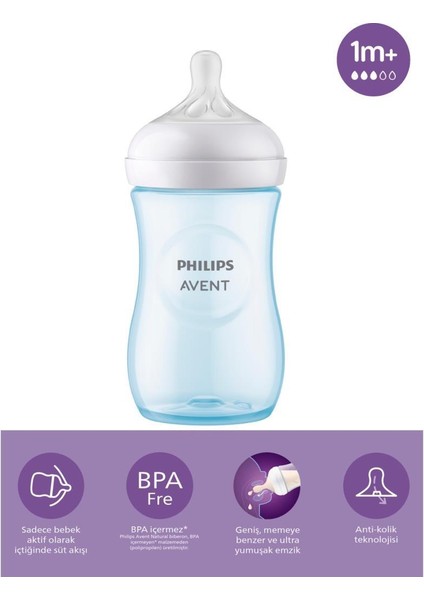 Nessiworld Avent Doğal Tepkili Natural Response Pp Biberon 260ML 1+ Ay Mavi