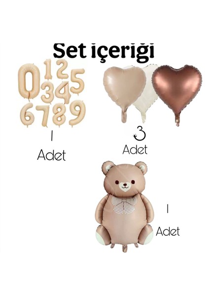 Retro Ayı Konseptli 3 Yaş Kalp Detaylı Mini Doğum Günü Parti Kutlama Seti