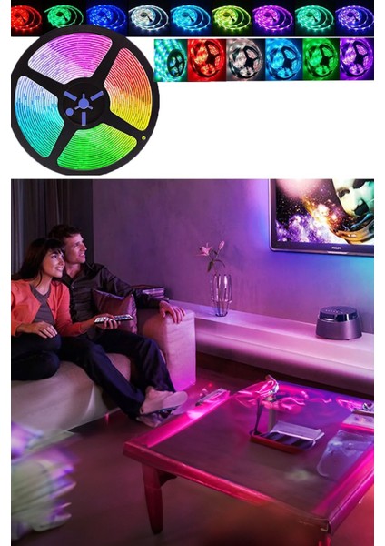 Şerit LED Rgb 16 Renk: Uzaktan Kumandalı, Tak-Çalıştır, 5 Metre, 12 Volt