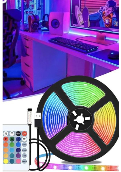 Şerit LED Rgb 16 Renk: Uzaktan Kumandalı, Tak-Çalıştır, 5 Metre, 12 Volt