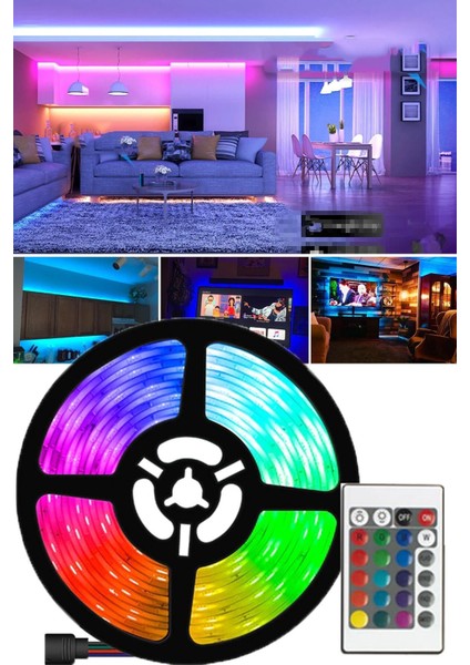 Şerit LED Rgb 16 Renk: Uzaktan Kumandalı, Tak-Çalıştır, 5 Metre, 12 Volt